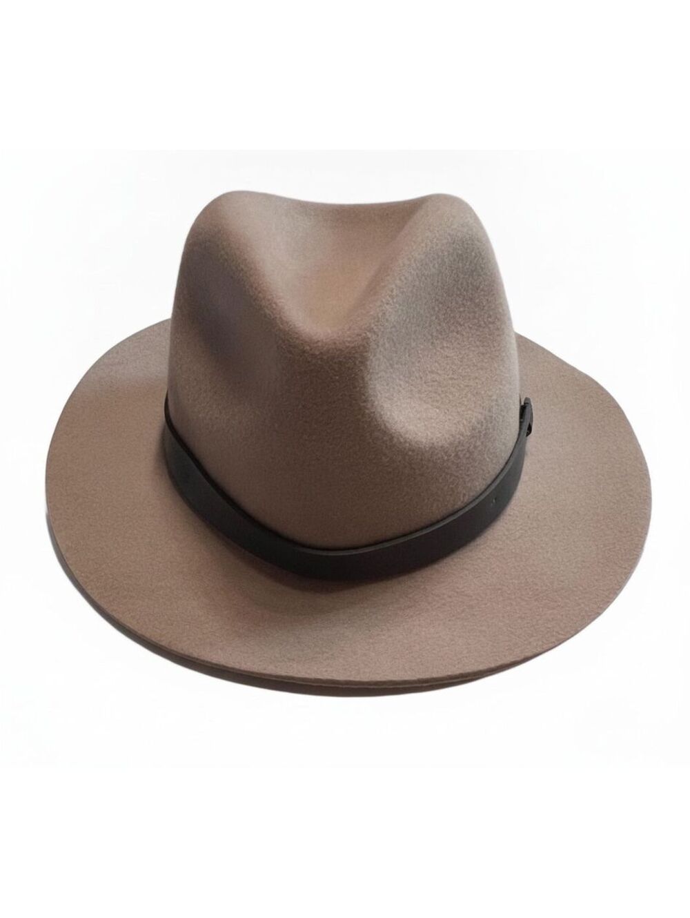 Saks Fifth Ave Wool Felt Fedora Hat Taupe Leather Band Quiet Luxury Minimal OS